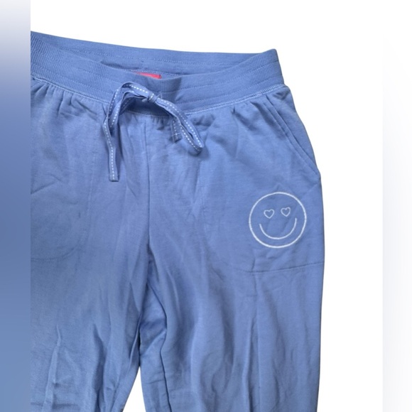 P.J. Salvage Blue Jogger Sweatpants Loungewear Heart Eyes Smiley Face Small D137 - Picture 2 of 9